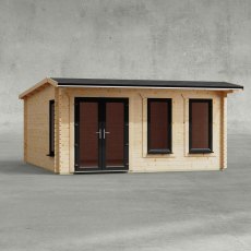 16 x 16 Powersheds Apex Log Cabin In 44mm Log Thickness with uPVC -  insitu - Isolated view - Doors to the left