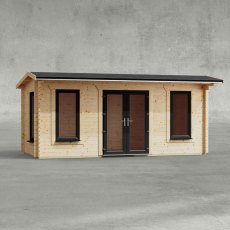 18 x 8 Powersheds Apex Log Cabin In 44mm Log Thickness with uPVC -  insitu - Isolated view - Doors central