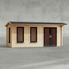 18 x 8 Powersheds Apex Log Cabin In 44mm Log Thickness with uPVC -  insitu - Isolated view - Doors to the right