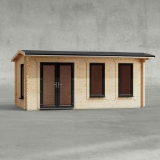 18 x 8 Powersheds Apex Log Cabin In 44mm Log Thickness with uPVC -  insitu - Isolated view - Doors to the left