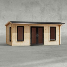 18 x 10 Powersheds Apex Log Cabin In 44mm Log Thickness with uPVC -  insitu - Isolated view - Doors central