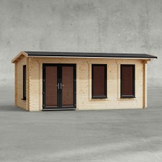 18 x 10 Powersheds Apex Log Cabin In 44mm Log Thickness with uPVC -  insitu - Isolated view - Doors to the left