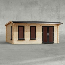 18 x 14 Powersheds Apex Log Cabin In 44mm Log Thickness with uPVC -  insitu - Isolated view - Doors to the right