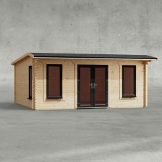 18 x 16 Powersheds Apex Log Cabin In 44mm Log Thickness with uPVC -  insitu - Isolated view - Doors central