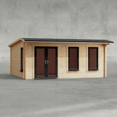 18 x 16 Powersheds Apex Log Cabin In 44mm Log Thickness with uPVC -  insitu - Isolated view - Doors to the left