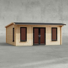 18 x 18 Powersheds Apex Log Cabin In 44mm Log Thickness with uPVC -  insitu - Isolated view - Doors central