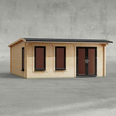 18 x 18 Powersheds Apex Log Cabin In 44mm Log Thickness with uPVC -  insitu - Isolated view - Doors to the right