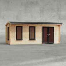 20 x 8 Powersheds Apex Log Cabin In 44mm Log Thickness with uPVC -  insitu - Isolated view - Doors to the right