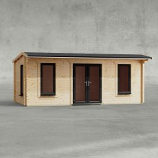 20 x 10 Powersheds Apex Log Cabin In 44mm Log Thickness with uPVC -  insitu - Isolated view - Doors central