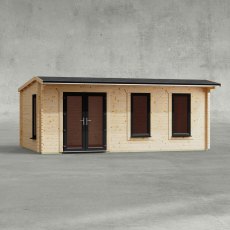 20 x 12 Powersheds Apex Log Cabin In 44mm Log Thickness with uPVC -  insitu - Isolated view - Doors to the left