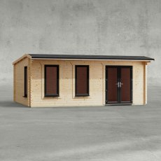 20 x 14 Powersheds Apex Log Cabin In 44mm Log Thickness with uPVC -  insitu - Isolated view - Doors to the right