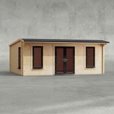 20 x 16 Powersheds Apex Log Cabin In 44mm Log Thickness with uPVC -  insitu - Isolated view - Doors central