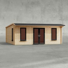 20 x 18 Powersheds Apex Log Cabin In 44mm Log Thickness with uPVC -  insitu - Isolated view - Doors central