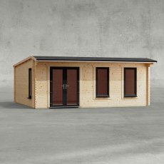 20 x 18 Powersheds Apex Log Cabin In 44mm Log Thickness with uPVC -  insitu - Isolated view - Doors to the left