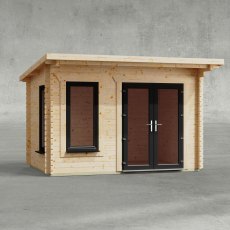 12 x 8 Powersheds Pent Log Cabin In 44mm Log Thickness with uPVC - isolated, doors to the right