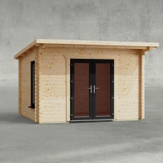 12 x 10 Powersheds Pent Log Cabin In 44mm Log Thickness with uPVC - isolated, doors central