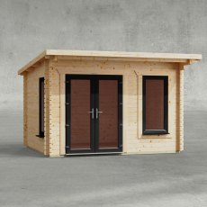12 x 10 Powersheds Pent Log Cabin In 44mm Log Thickness with uPVC - isolated, doors to the left