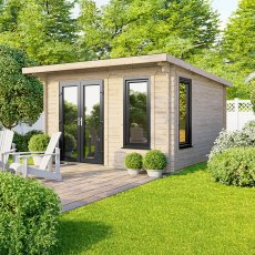 12 x 10 Powersheds Pent Log Cabin In 44mm Log Thickness with uPVC - doors to the left