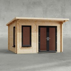 12 x 10 Powersheds Pent Log Cabin In 44mm Log Thickness with uPVC - isolated, doors to the right