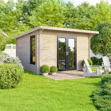 12 x 10 Powersheds Pent Log Cabin In 44mm Log Thickness with uPVC - doors central