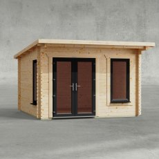 12 x 12 Powersheds Pent Log Cabin In 44mm Log Thickness with uPVC - isolated - doors to the left