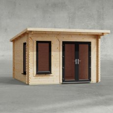 12 x 12 Powersheds Pent Log Cabin In 44mm Log Thickness with uPVC - isolated - doors to the right