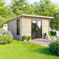12 x 12 Powersheds Pent Log Cabin In 44mm Log Thickness with uPVC - doors central
