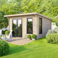 12 x 12 Powersheds Pent Log Cabin In 44mm Log Thickness with uPVC - doors to the left