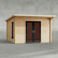 12 x 12 Powersheds Pent Log Cabin In 44mm Log Thickness with uPVC - isolated - doors central