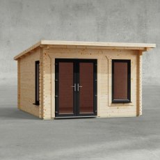 12 x 14 Powersheds Pent Log Cabin In 44mm Log Thickness with uPVC - isolated - doors to the right
