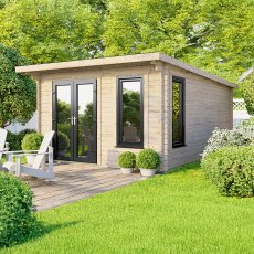 12 x 14 Powersheds Pent Log Cabin In 44mm Log Thickness with uPVC - doors to left