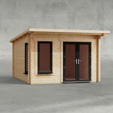 12 x 14 Powersheds Pent Log Cabin In 44mm Log Thickness with uPVC - isolated - doors to the left