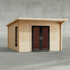 12 x 14 Powersheds Pent Log Cabin In 44mm Log Thickness with uPVC - isolated - doors centra;