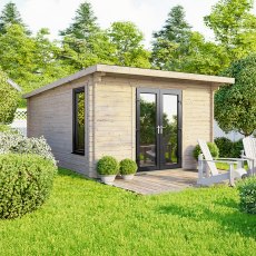 12 x 14 Powersheds Pent Log Cabin In 44mm Log Thickness with uPVC - doors central