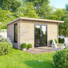 14 x 8 Powersheds Pent Log Cabin In 44mm Log Thickness with uPVC - doors central