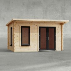 14 x 8 Powersheds Pent Log Cabin In 44mm Log Thickness with uPVC - isolated, doors to the right