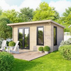 14 x 8 Powersheds Pent Log Cabin In 44mm Log Thickness with uPVC - doors to the left