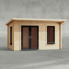 14 x 8 Powersheds Pent Log Cabin In 44mm Log Thickness with uPVC - isolated, doors to the left