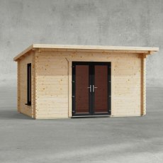 14 x 10 Powersheds Pent Log Cabin In 44mm Log Thickness with uPVC - isolated, doors central