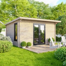 14 x 10 Powersheds Pent Log Cabin In 44mm Log Thickness with uPVC - doors central