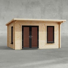 14 x 10 Powersheds Pent Log Cabin In 44mm Log Thickness with uPVC - isolated, doors to left