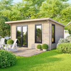 14 x 10 Powersheds Pent Log Cabin In 44mm Log Thickness with uPVC - doors to left