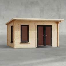 14 x 10 Powersheds Pent Log Cabin In 44mm Log Thickness with uPVC - isolated, doors to right