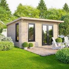 14 x 10 Powersheds Pent Log Cabin In 44mm Log Thickness with uPVC - doors to right