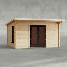 14 x 12 Powersheds Pent Log Cabin In 44mm Log Thickness with uPVC - isolated, doors central