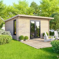 14 x 12 Powersheds Pent Log Cabin In 44mm Log Thickness with uPVC - doors central