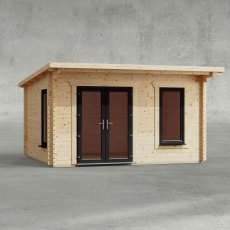 14 x 12 Powersheds Pent Log Cabin In 44mm Log Thickness with uPVC - isolated, doors to the left
