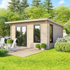 14 x 12 Powersheds Pent Log Cabin In 44mm Log Thickness with uPVC - doors to the left