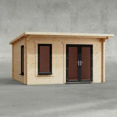 14 x 12 Powersheds Pent Log Cabin In 44mm Log Thickness with uPVC - isolated, doors to the right