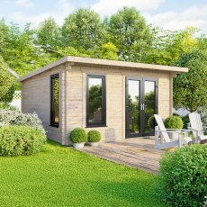 14 x 12 Powersheds Pent Log Cabin In 44mm Log Thickness with uPVC - doors to the right